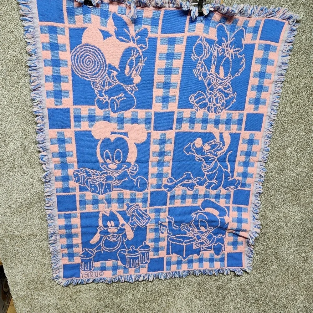 Avon 1994 Disney Babies Throw Blanket‎ Mickey Minnie Mouse Pink Blue Woven